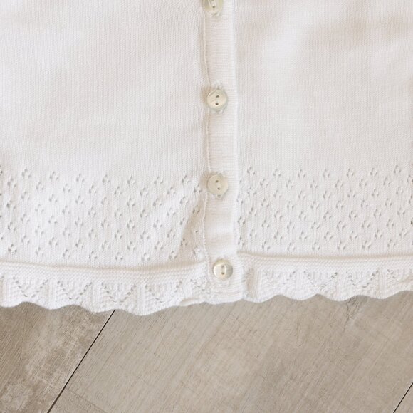 White 100% Cotton Pointelle Cardigan Sweater Newborn Feltman Brothers NWT - Picture 4 of 7